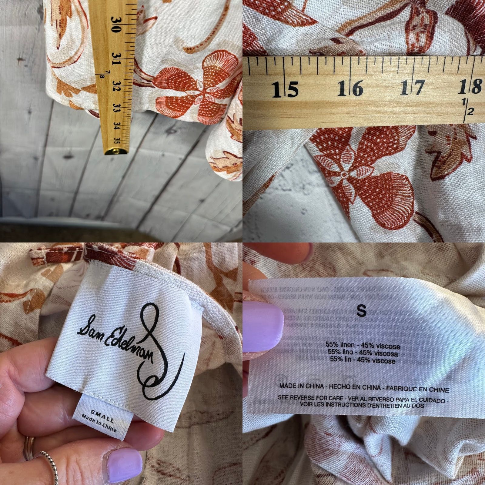 Sam Edelman Sam Edelman Mini Dress Floral Stamp White Sand V-Neck Balloon Sleeve Cut Out Backless Open Back Tie Short Dress S Multicolor Womens Small NWT Size S / US 4 / IT 40 - 8 Thumbnail