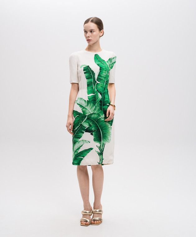 Dolce & Gabbana o1y0825 Short Sleeves Midi Dress in White/Green Size XS / US 0-2 / IT 36-38 - 5 Thumbnail