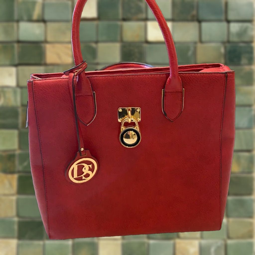 Dasein Large Red Expandable Women's Tote Handbag Business Satchel With Detachable Handle, Faux Leather, Matte Finish, Classic Style, Designer, Womens
