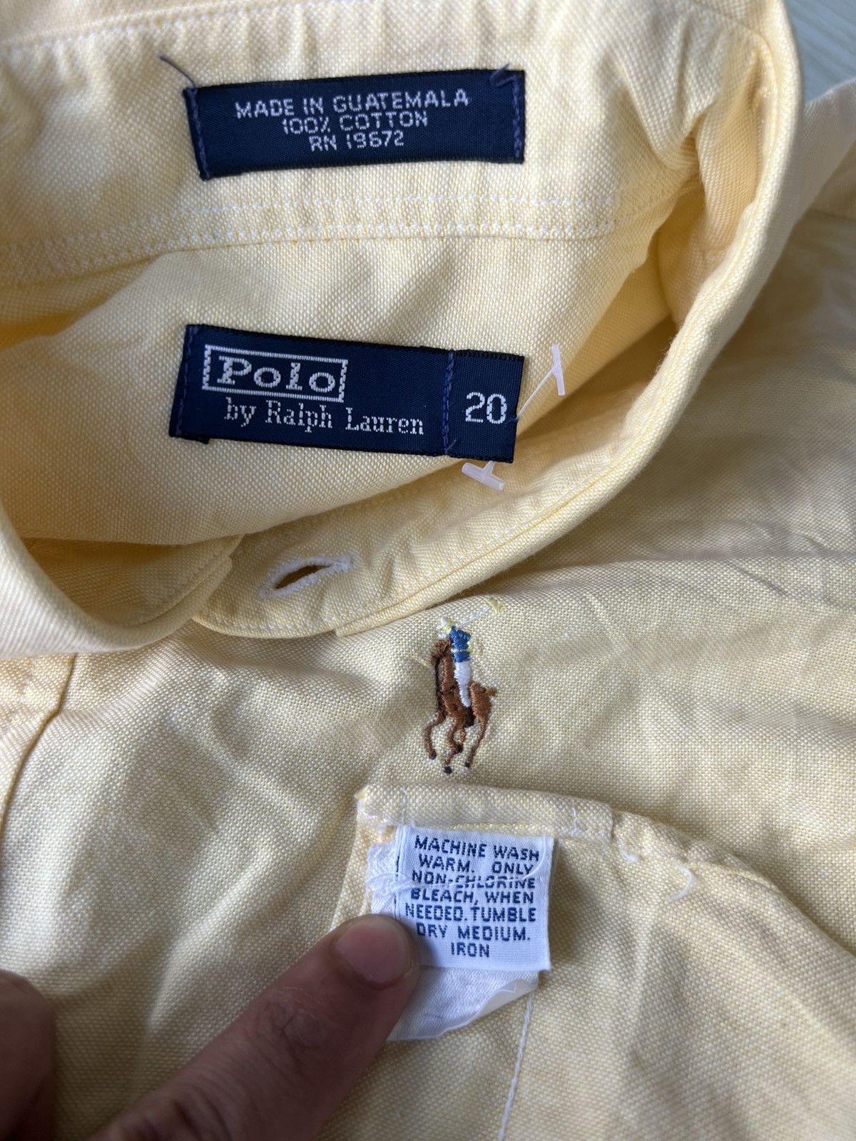 Polo Ralph Lauren Vintage 90s Polo Ralph Lauren Pony Logo Yellow Oxford Shirt Size US M / EU 48-50 / 2 - 6 Thumbnail