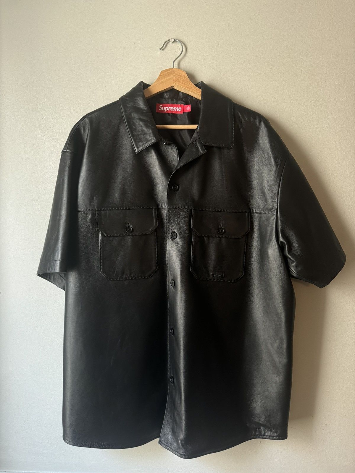 image of Supreme S/s Leather Work Shirt in Black, Men's (Size Large)