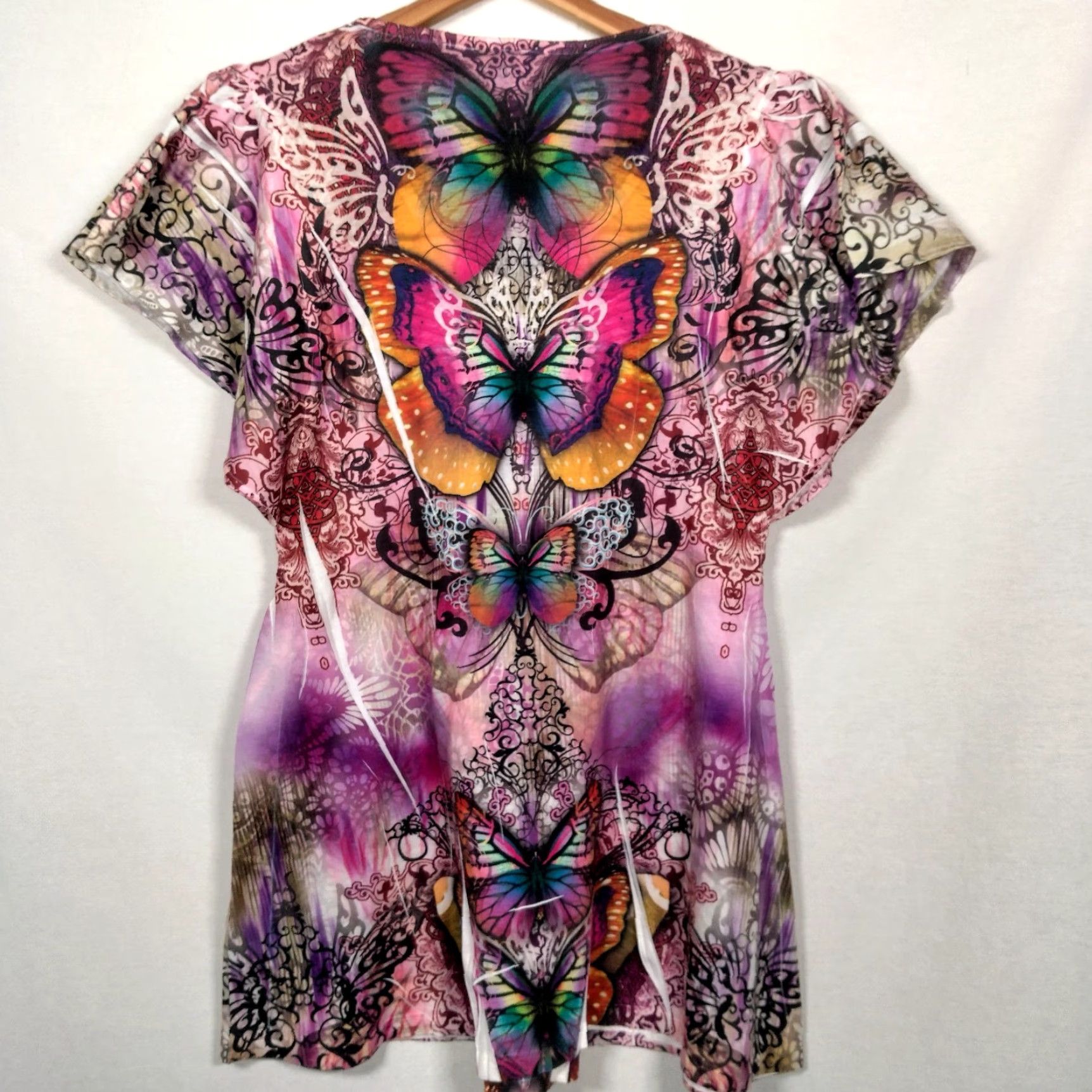 Vintage VINTAGE Cato Butterfly Shirt M Purple Tie Dye Flutter Sleeve V-Neck Rhinestones Graphic Cato Women Shirt Size M / US 6-8 / IT 42-44 - 2 Thumbnail