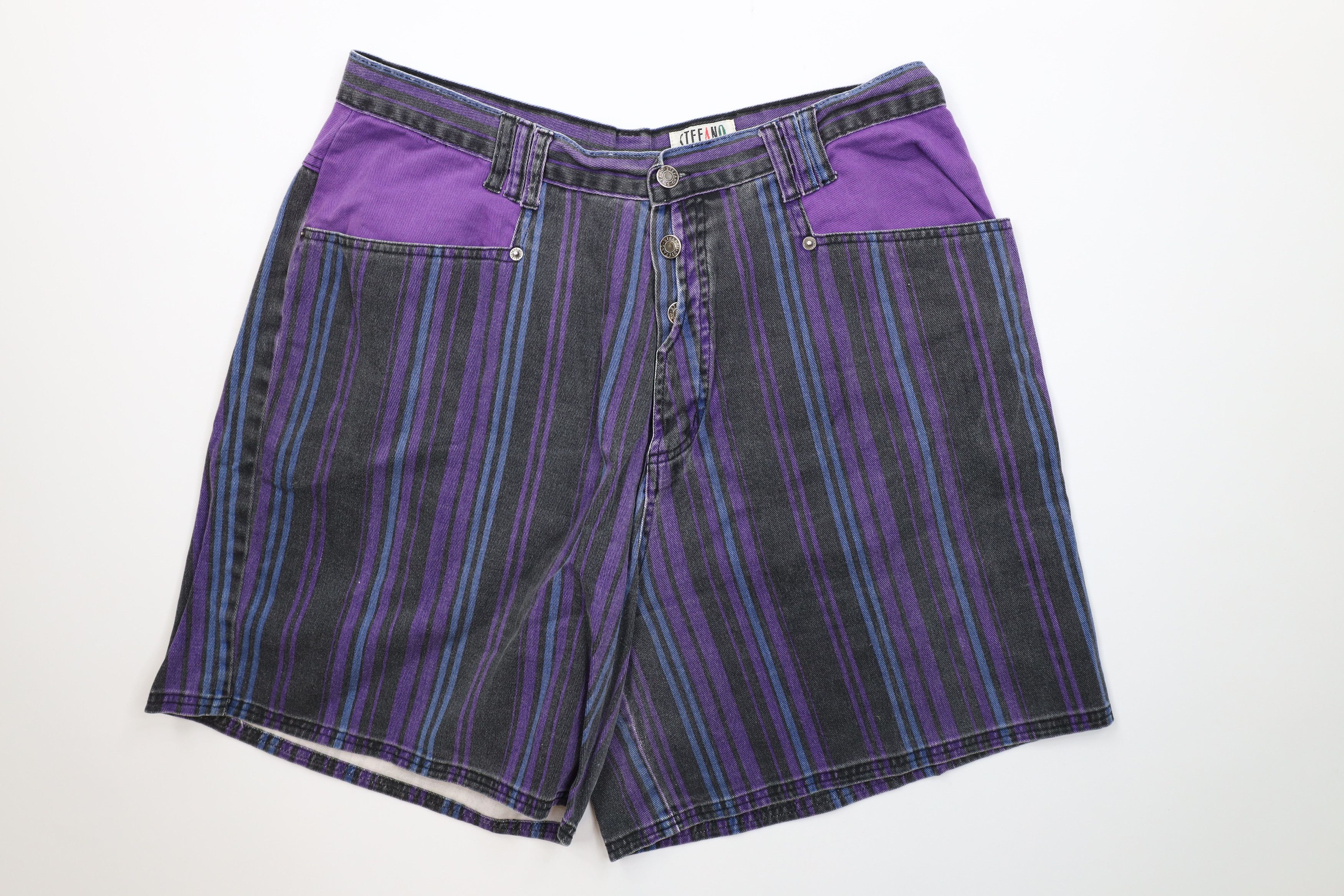 Vintage 90s Streetwear Color Block Button Fly Denim Shorts
