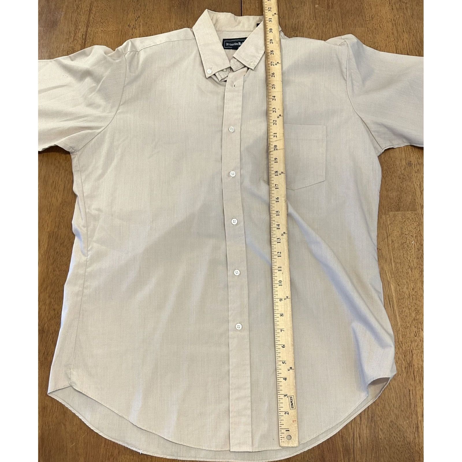 Vintage VINTAGE Princeton Hall Button-Front Dress Shirt Large L Tan Yellow 1990s Sportswear/Beach Mens Size 42R - 6 Thumbnail