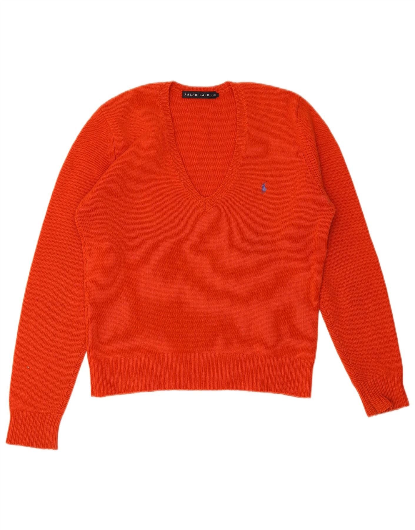 Ralph Lauren Womens V-Neck Jumper Sweater UK 18 XL Orange Wool Size S / US 4 / IT 40 - 1 Thumbnail
