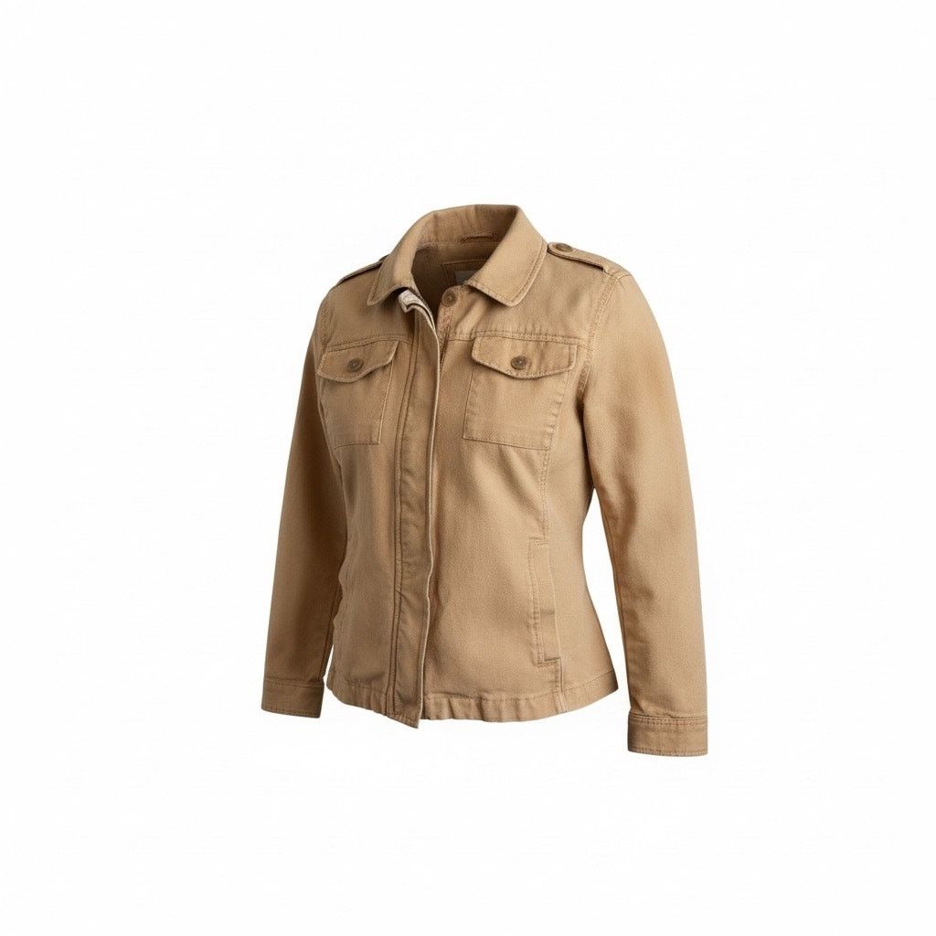 Loft LOFT tan denim utility jacket Size MP Safari military Size M / US 6-8 / IT 42-44 - 2 Thumbnail
