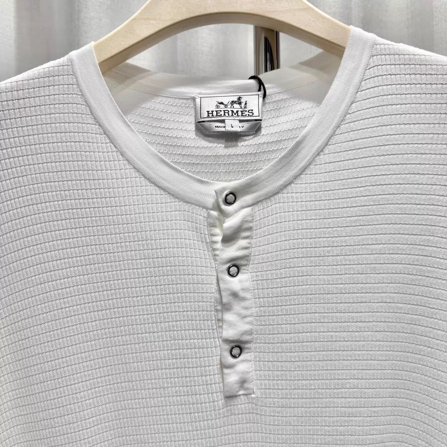 Hermes White Short Sleeve Henley Shirt Size US L / EU 52-54 / 3 - 3 Thumbnail