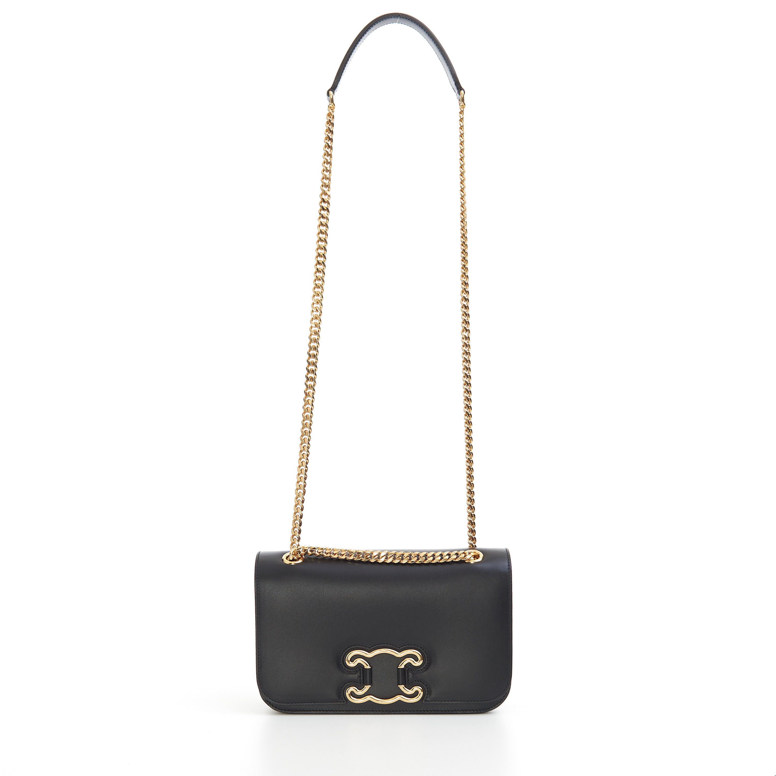 Celine Medium Bag Triomphe Frame In Black Shiny Calfskin Size ONE SIZE - 8 Thumbnail