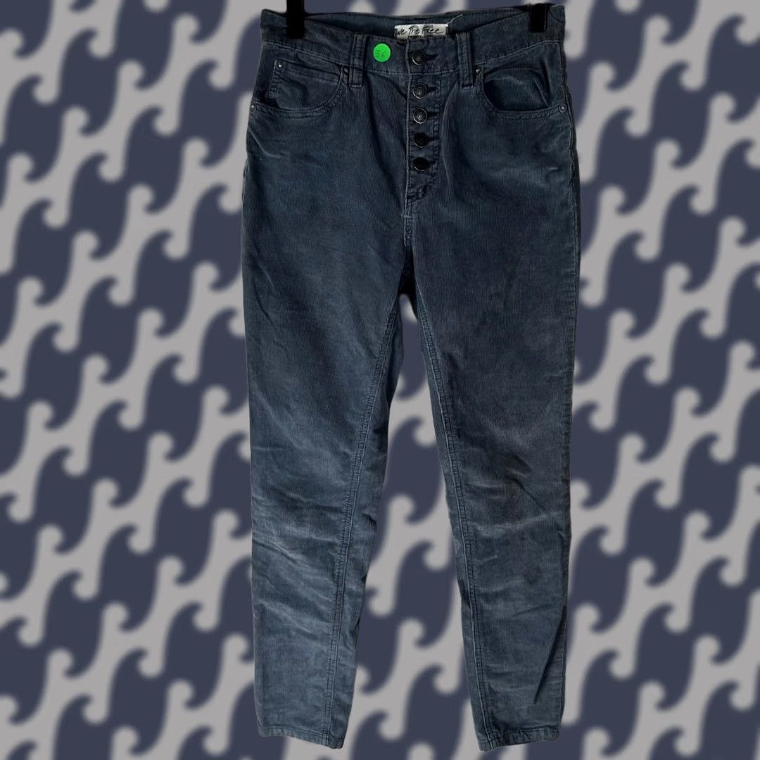 Free People We The Free Free People 25 Sage Green Corduroy High Rise Skinny Pants Button Fly Women’s Slim 27in Inseam Gray Size 42" / US 20 - 1 Thumbnail