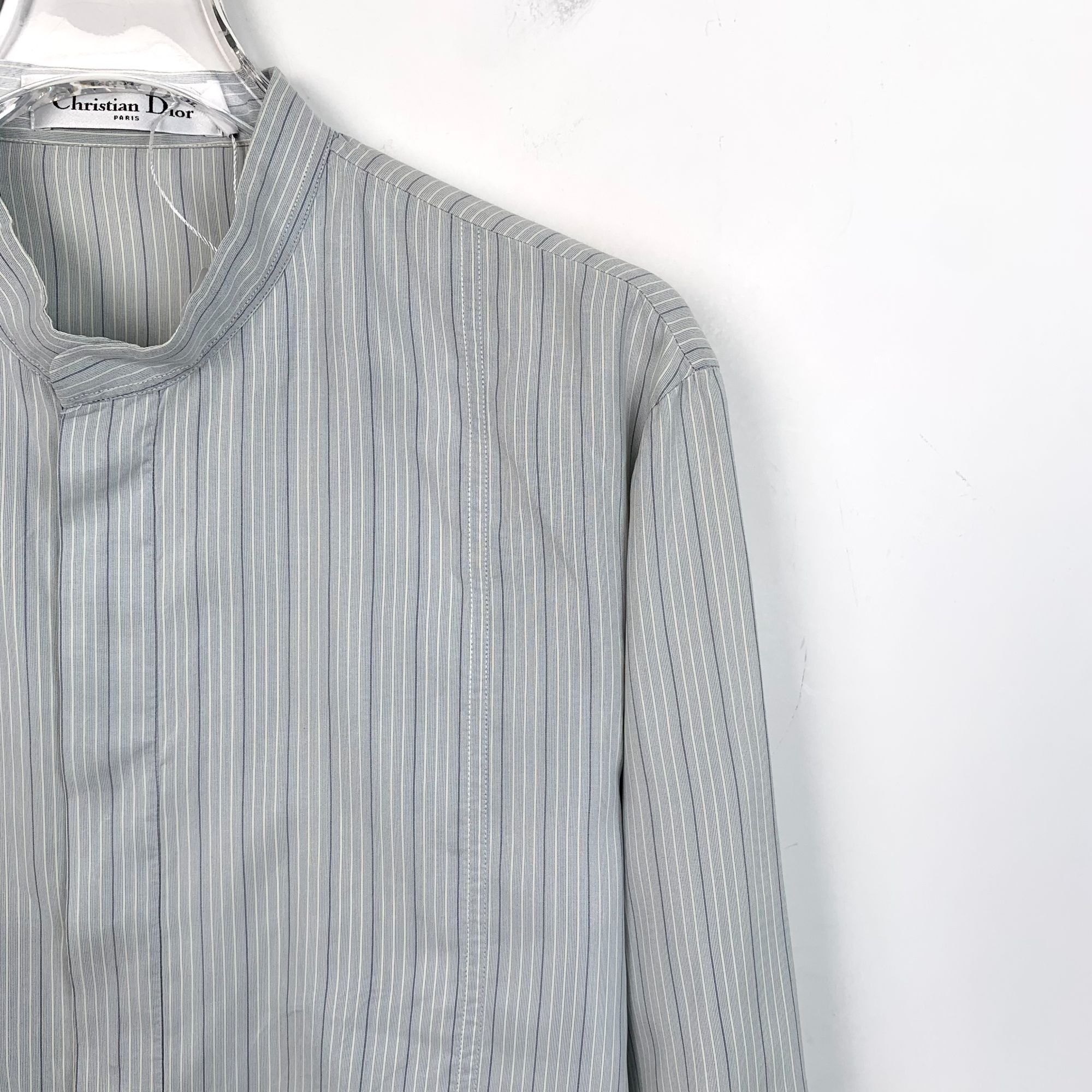 Dior Christian Dior Light Blue Striped Mulberry Silk Long Sleeve Size US S / EU 44-46 / 1 - 6 Thumbnail