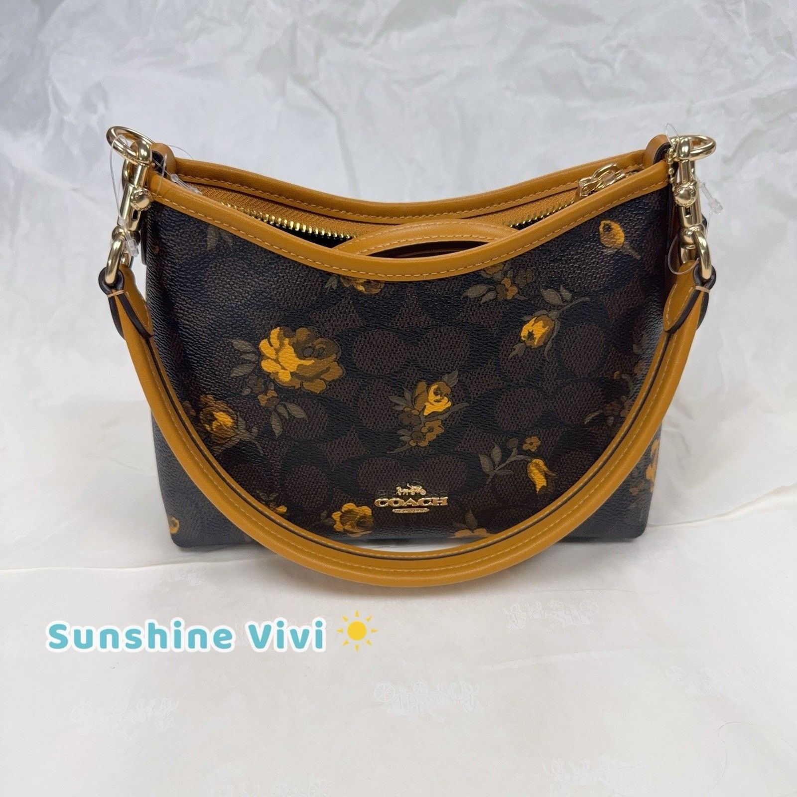 Coach NWT Coach Laurel Small Shoulder Bag With Floral CCF17 Yellow Size ONE SIZE - 7 Thumbnail