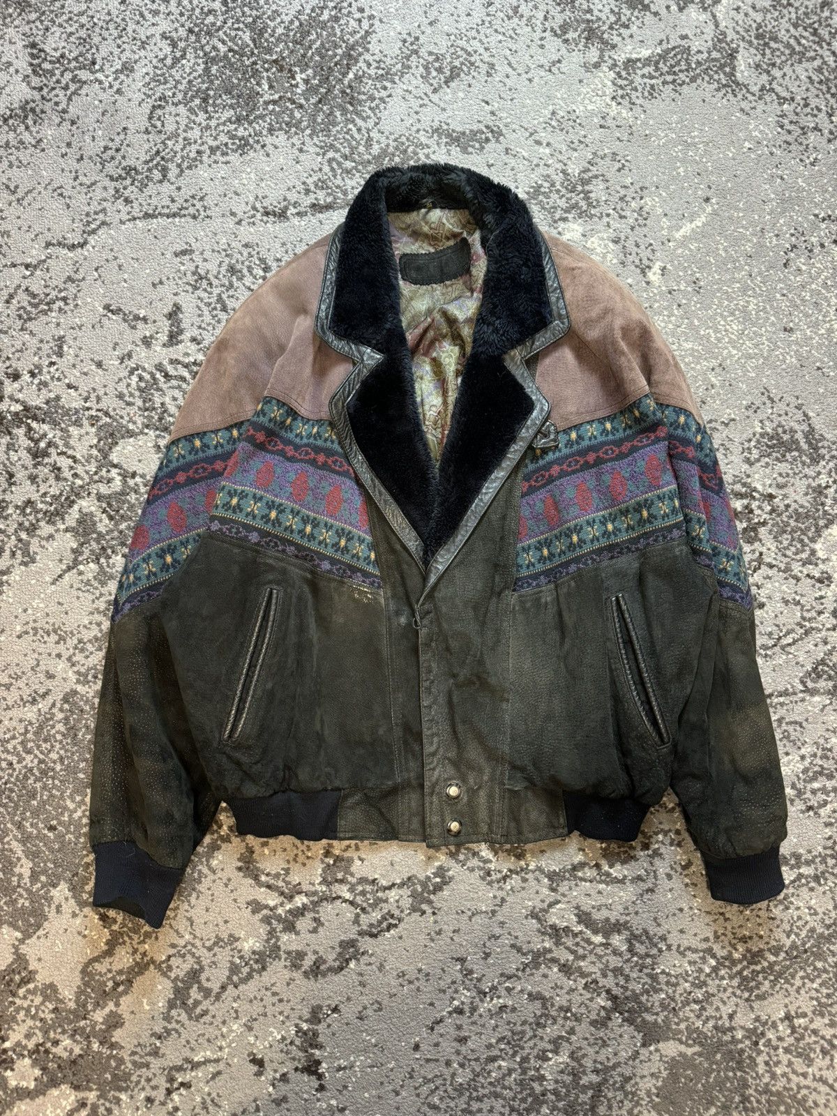 Pre-owned Avant Garde X If Six Was Nine Vintage Y2k Retro Avantgarde Leather Suede Knitted Bomber In Black