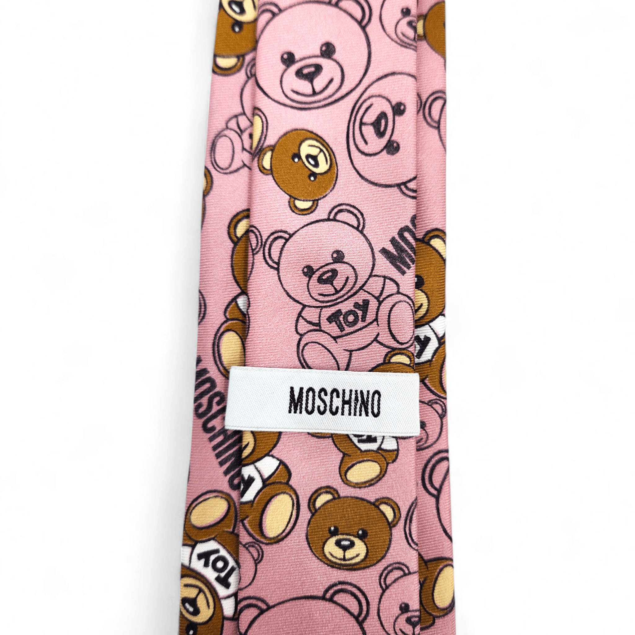 Moschino Pink Silk Tie – Allover Teddy Bear & Logo Print Size ONE SIZE - 3 Thumbnail