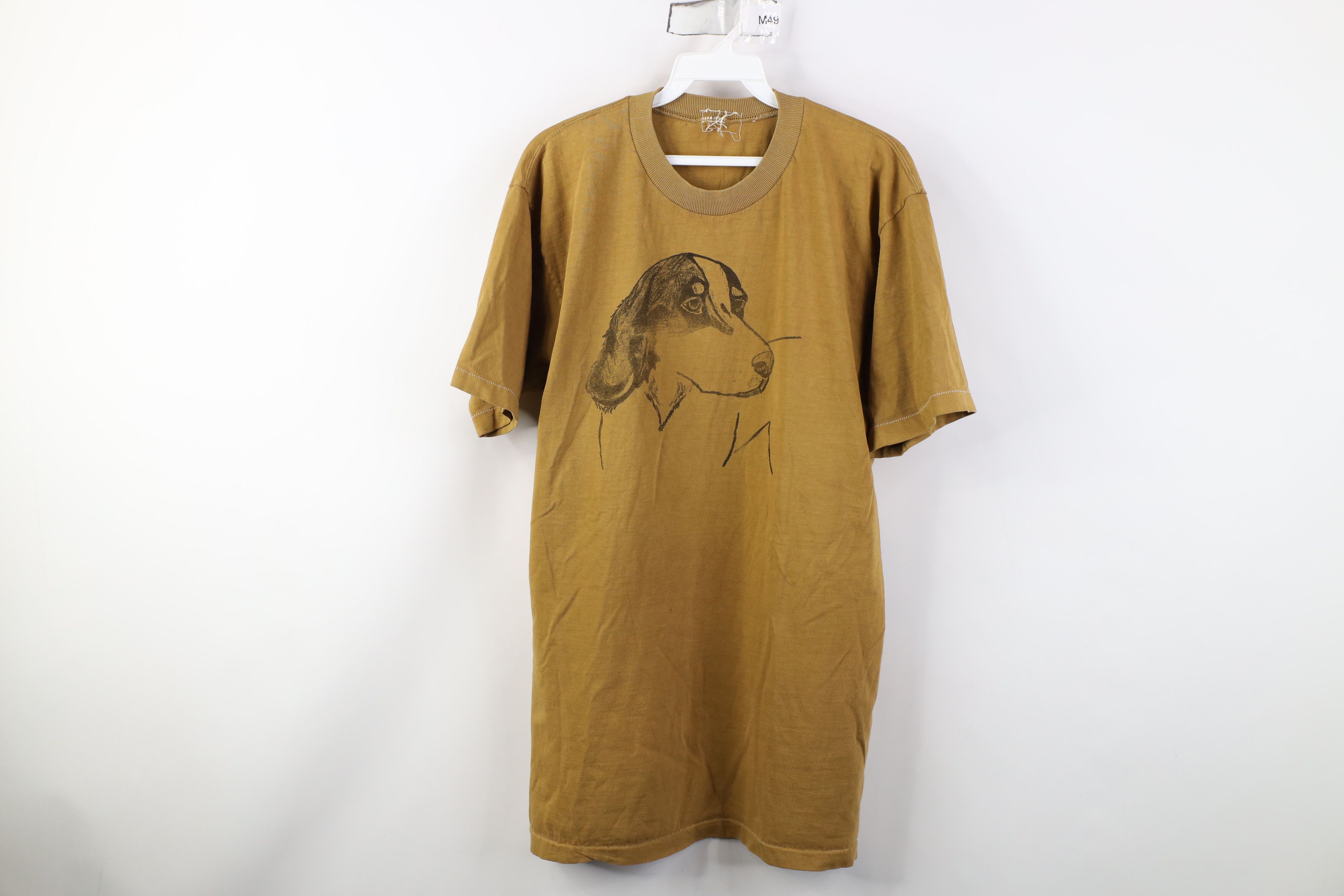 Vintage Vintage 70s Streetwear Beagle Dog Sketch T-Shirt Mustard Size US M / EU 48-50 / 2 - 1 Thumbnail