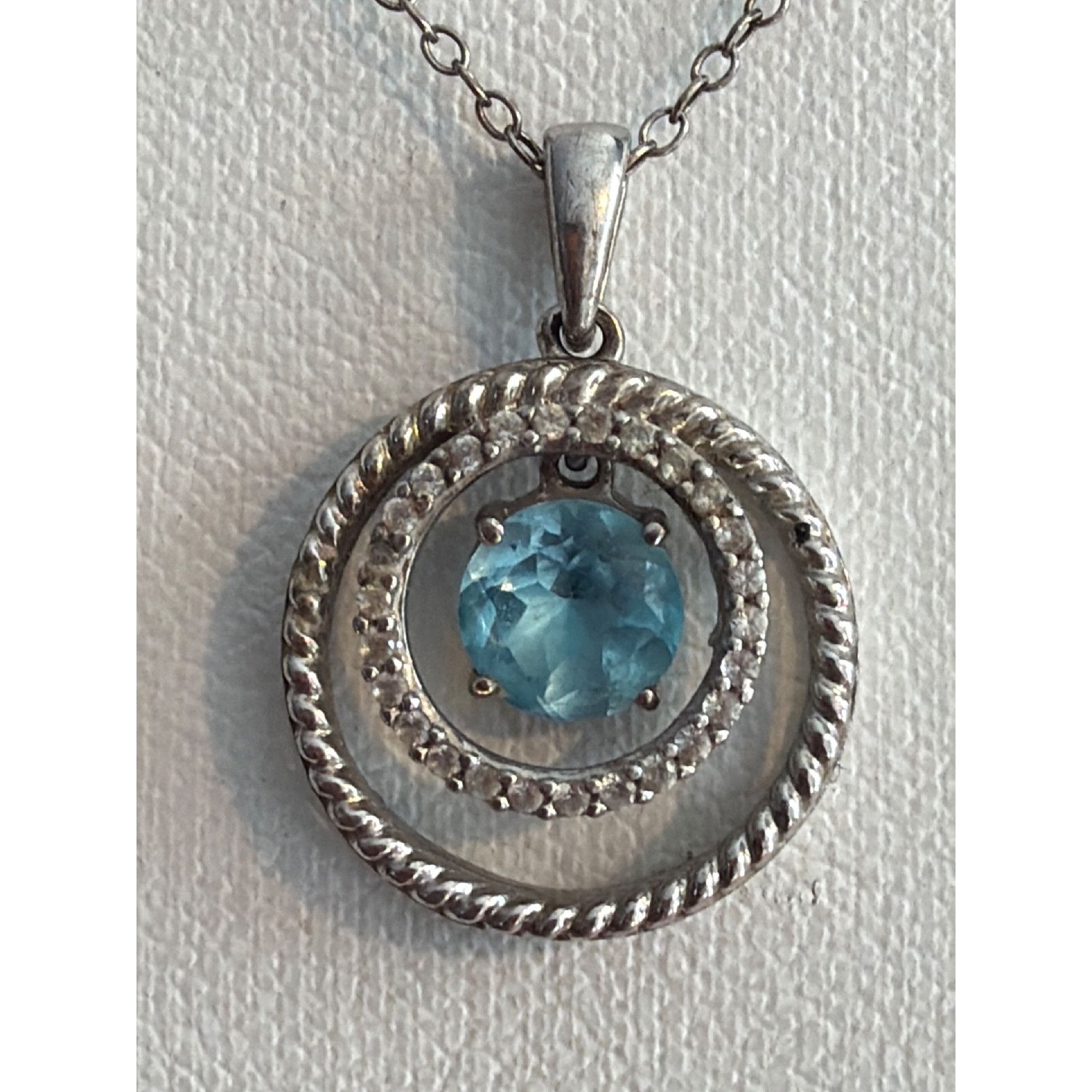 Other JWBR Sterling Silver Necklace Clear Blue Topaz Floating Pend Size ONE SIZE - 2 Thumbnail