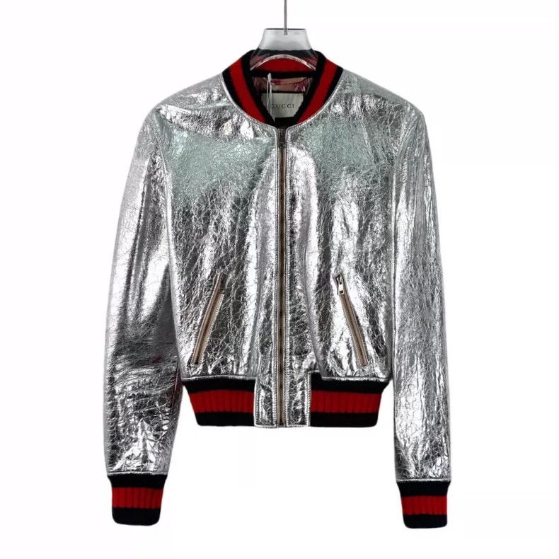 Gucci Gucci Silver wool striped long-sleeved sheep leather jacket Size S / US 4 / IT 40 - 1 Thumbnail