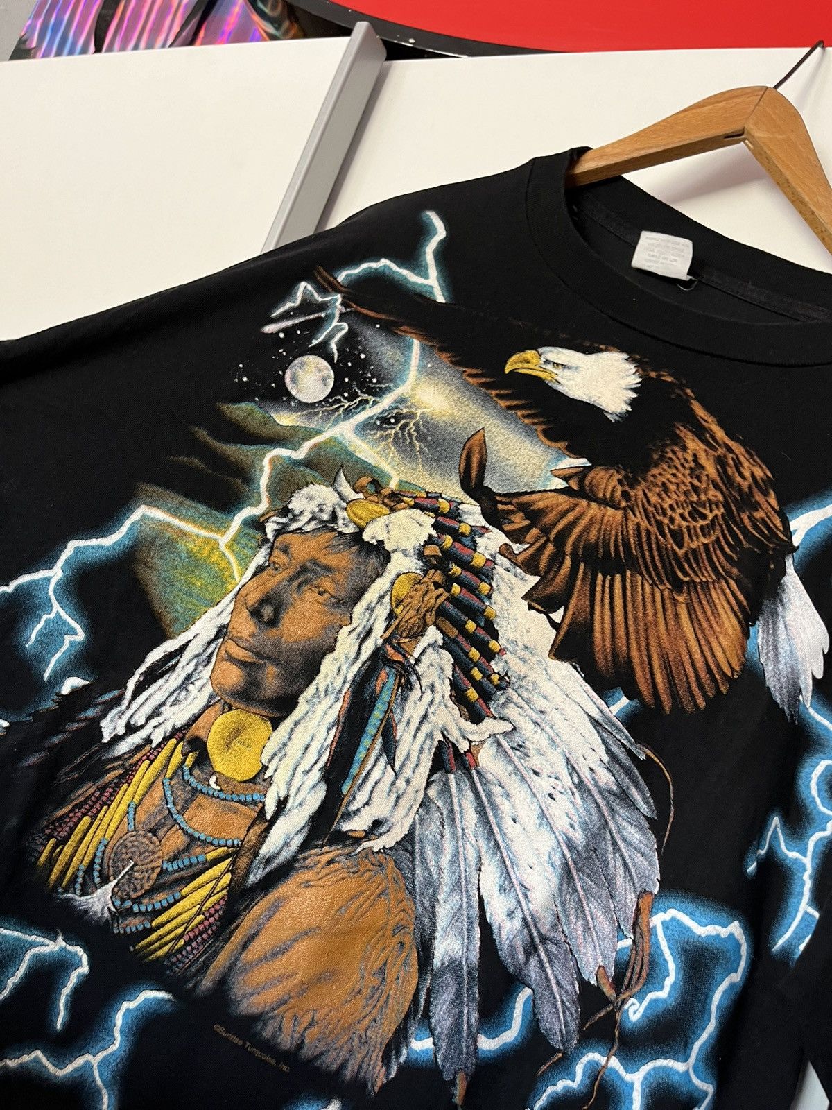 Tribal Streetwear × Vintage VTG 90’s Single Stitch American Thunder Tee Lightning Rare Size US XXL / EU 58 / 5 - 2 Thumbnail