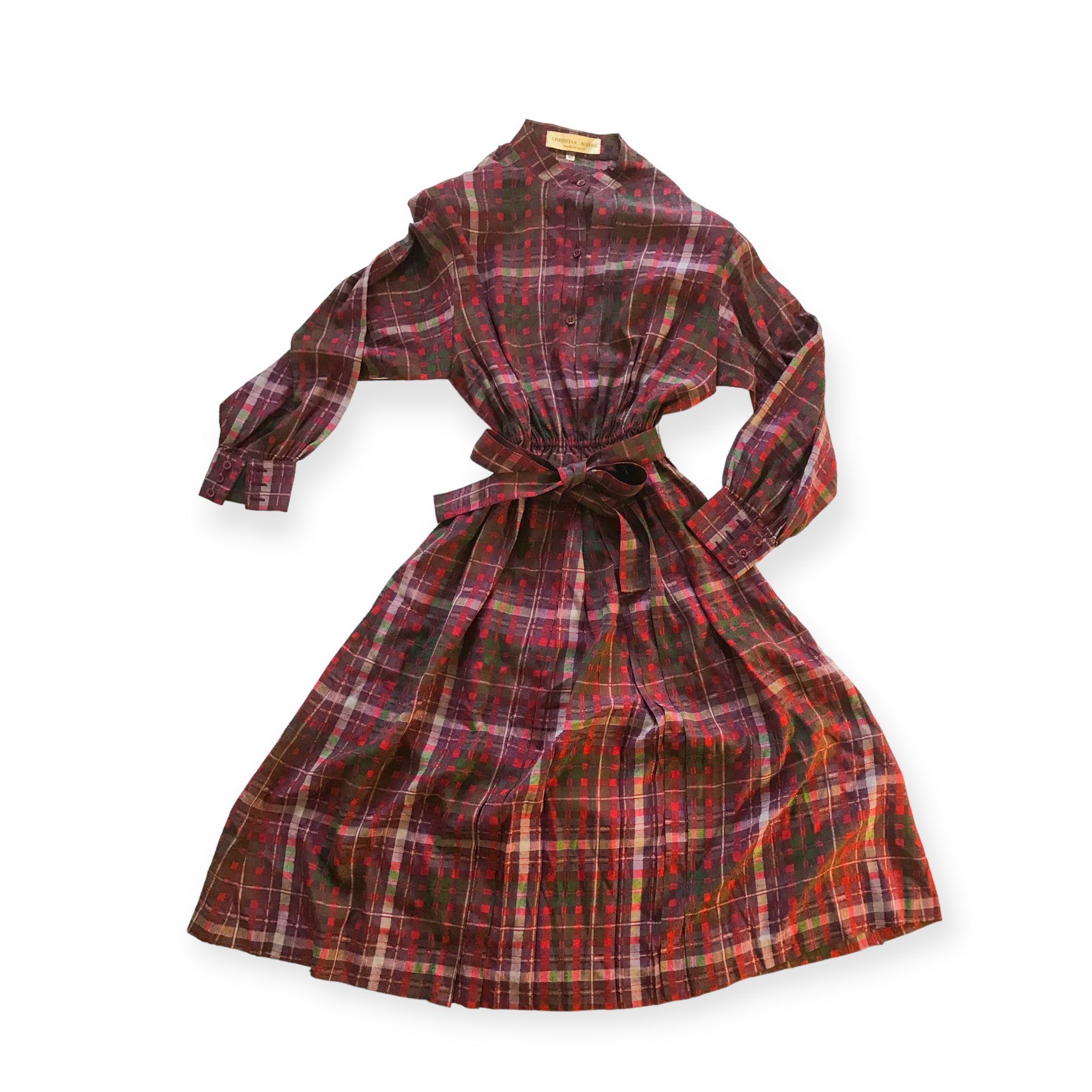 Other 1980s Christian Aujard Plaid Silk Midi Dress Made in Italy Size S / US 4 / IT 40 - 1 Thumbnail