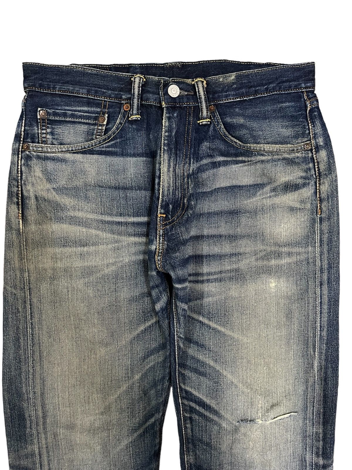 Levi’s 505 Blue Faded Washed Straight Cut Distressed Jeans Denim