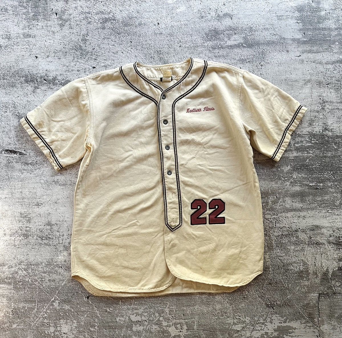 image of Jansport x Vintage Thrashed Vintage “Northern Illinois” Baseball Jersey in Cream, Men's (Size XL)