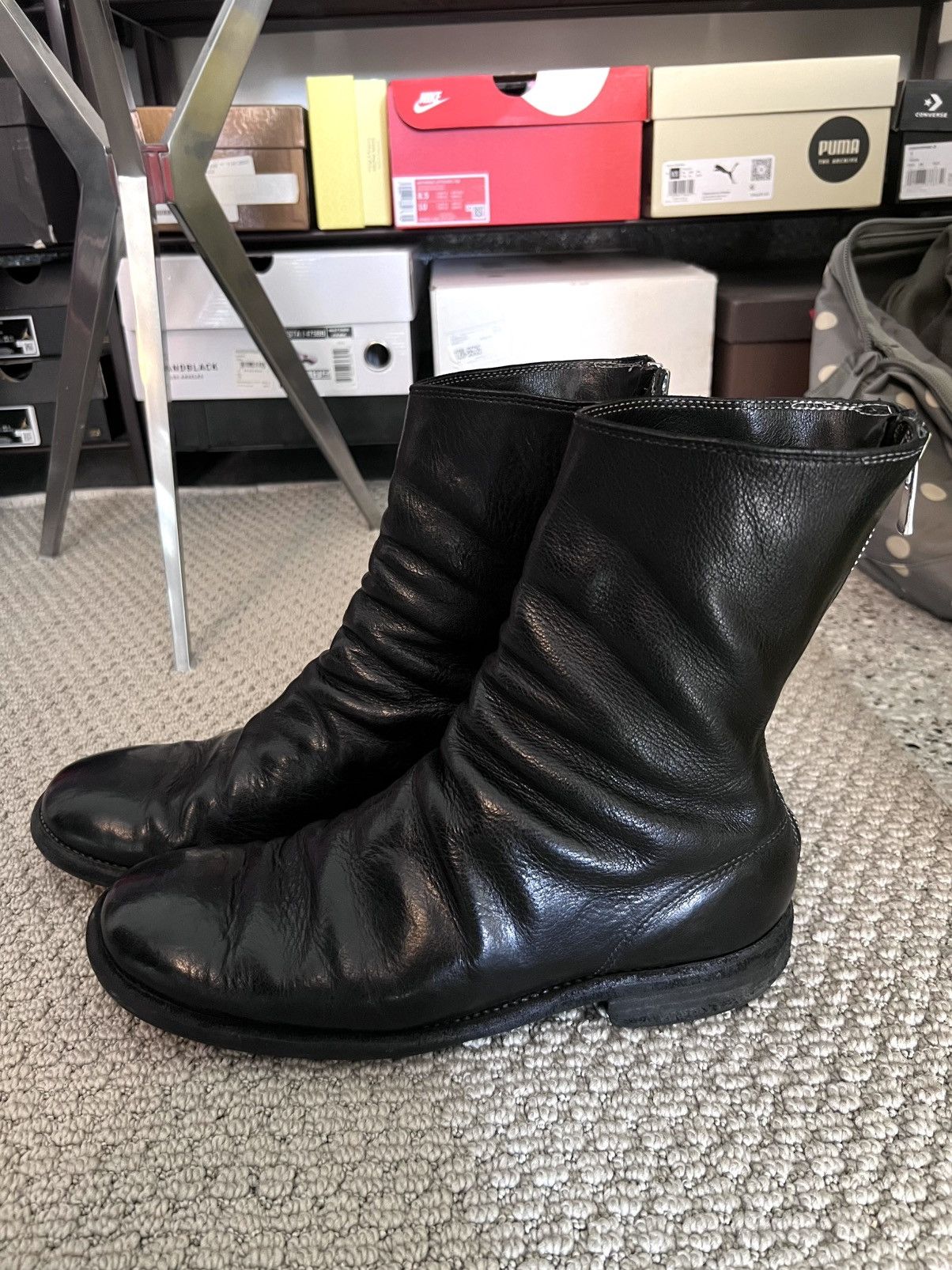 hide-m | GUIDI Men 988 Back Zip Boot, black horse leather