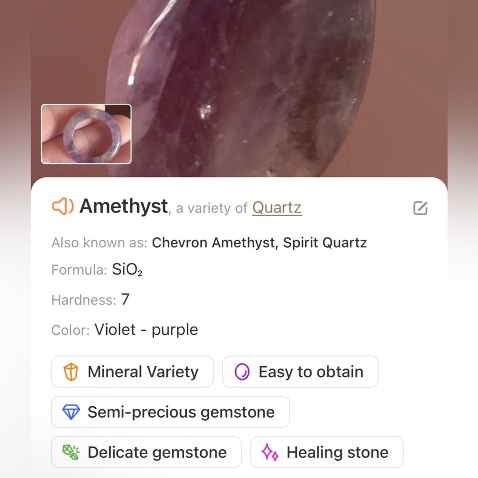 Handmade Handcrafted genuine amethyst stone band ring 6 Size ONE SIZE - 7 Thumbnail