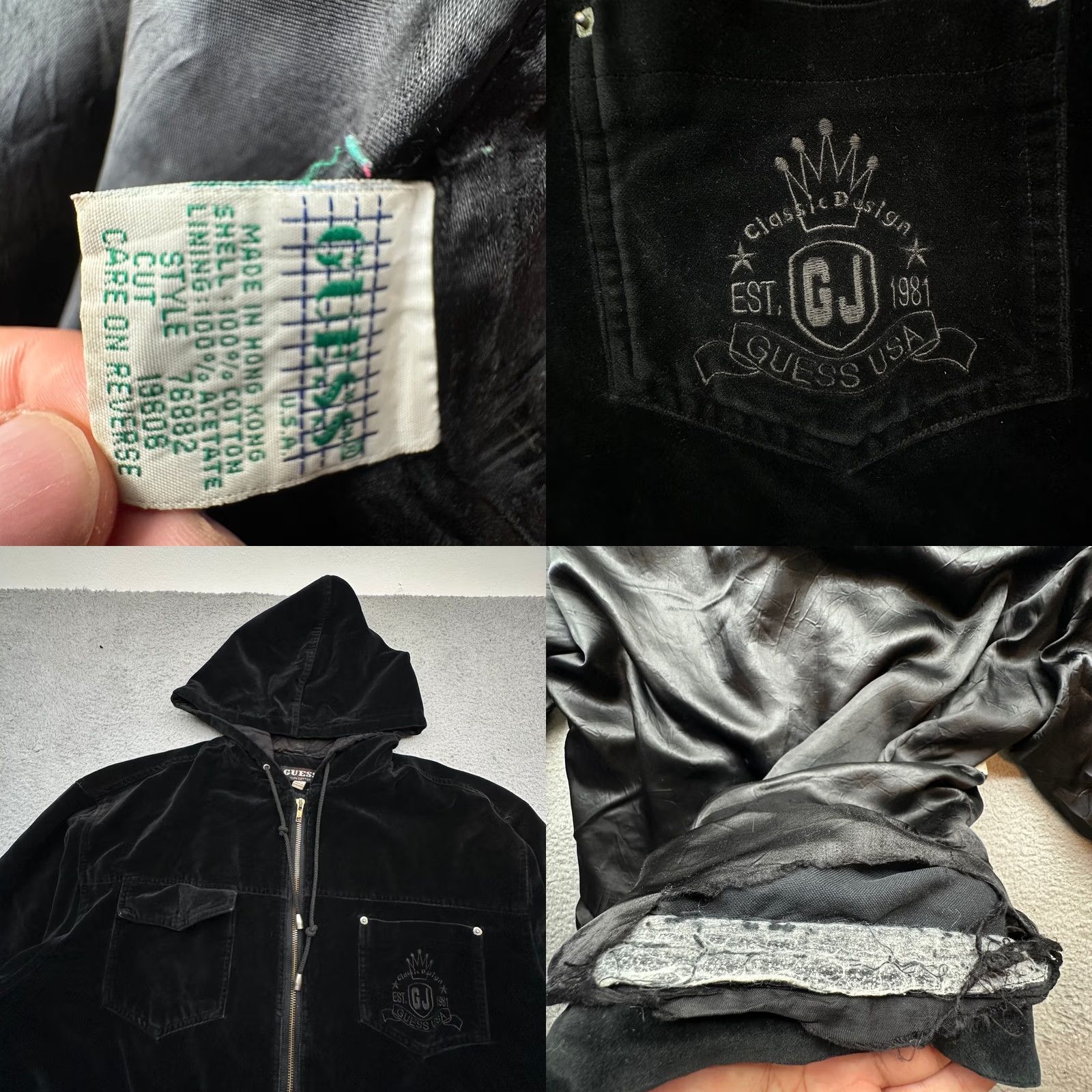 Guess VINTAGE Guess USA Velour Full Zip Jacket Mens XL Velvet Black Hoodie 90s Embroidered Zipper Pocket Hooded Long Sleeve Casual Mens Size US XL / EU 56 / 4 - 8 Thumbnail