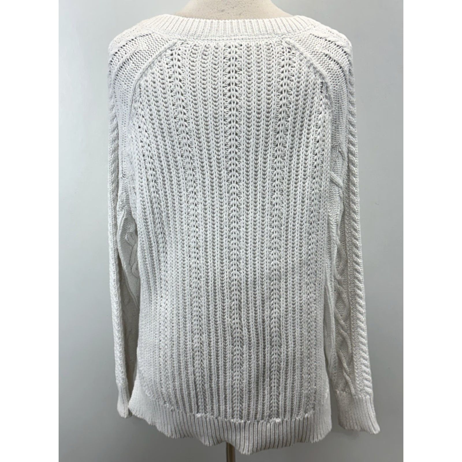Vintage VINTAGE Sundance Cableknit Sweater Women’s PL White Vneck Fisherman Pullover Knit Cotton Coastal Preppy Classic Size L / US 10 / IT 46 - 3 Thumbnail