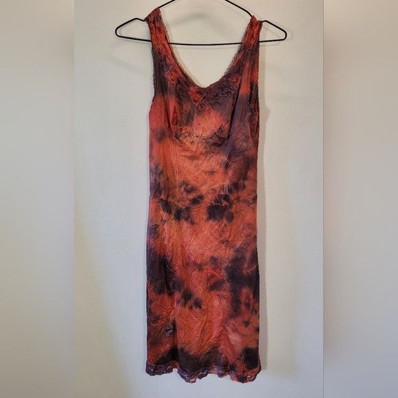 Vintage Vintage Lingerie Glamour Tie Dye Red Lace Slip Dress - S Size ONE SIZE - 4 Thumbnail