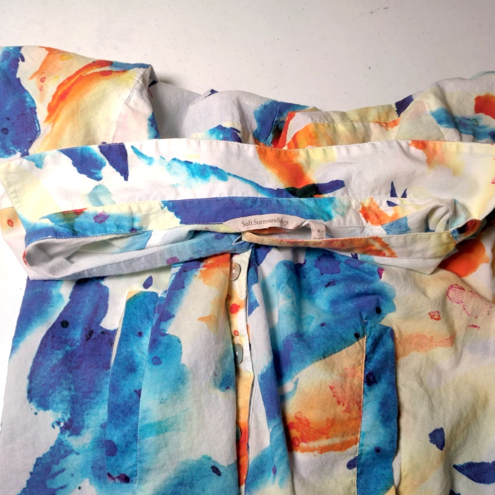 Soft Surroundings Soft Surroundings Blouse Women S Multicolor Watercolor Print Cotton 3/4 Sleeve Collared Pullover Regular Fit Artsy Colorful Womens Size S / US 4 / IT 40 - 7 Thumbnail