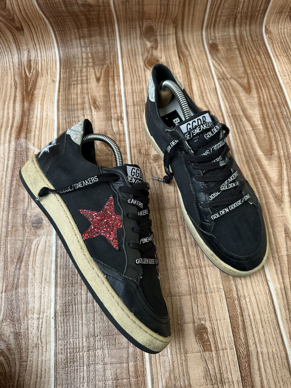 Golden Goose Golden Goose Ballstar Black Leather & Canvas Low Tops Size US 6 / EU 39 - 1 Thumbnail