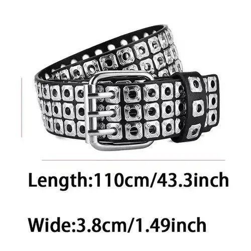 VIBE Silver Triple Line Square Rivet Belt Size ONE SIZE - 6 Thumbnail
