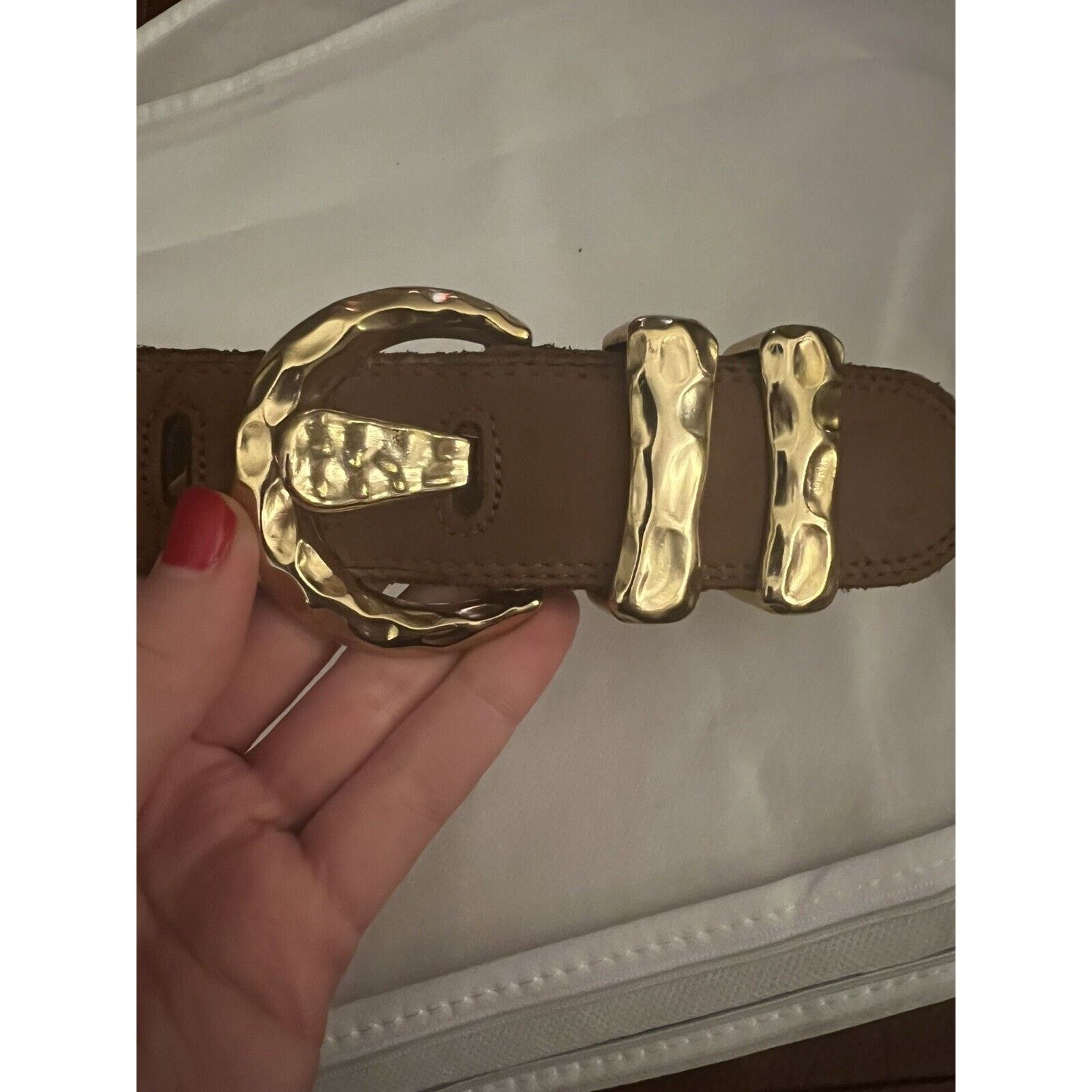 Express VTG Express Brown Suede Gold Detail Belt Small Size ONE SIZE - 4 Thumbnail