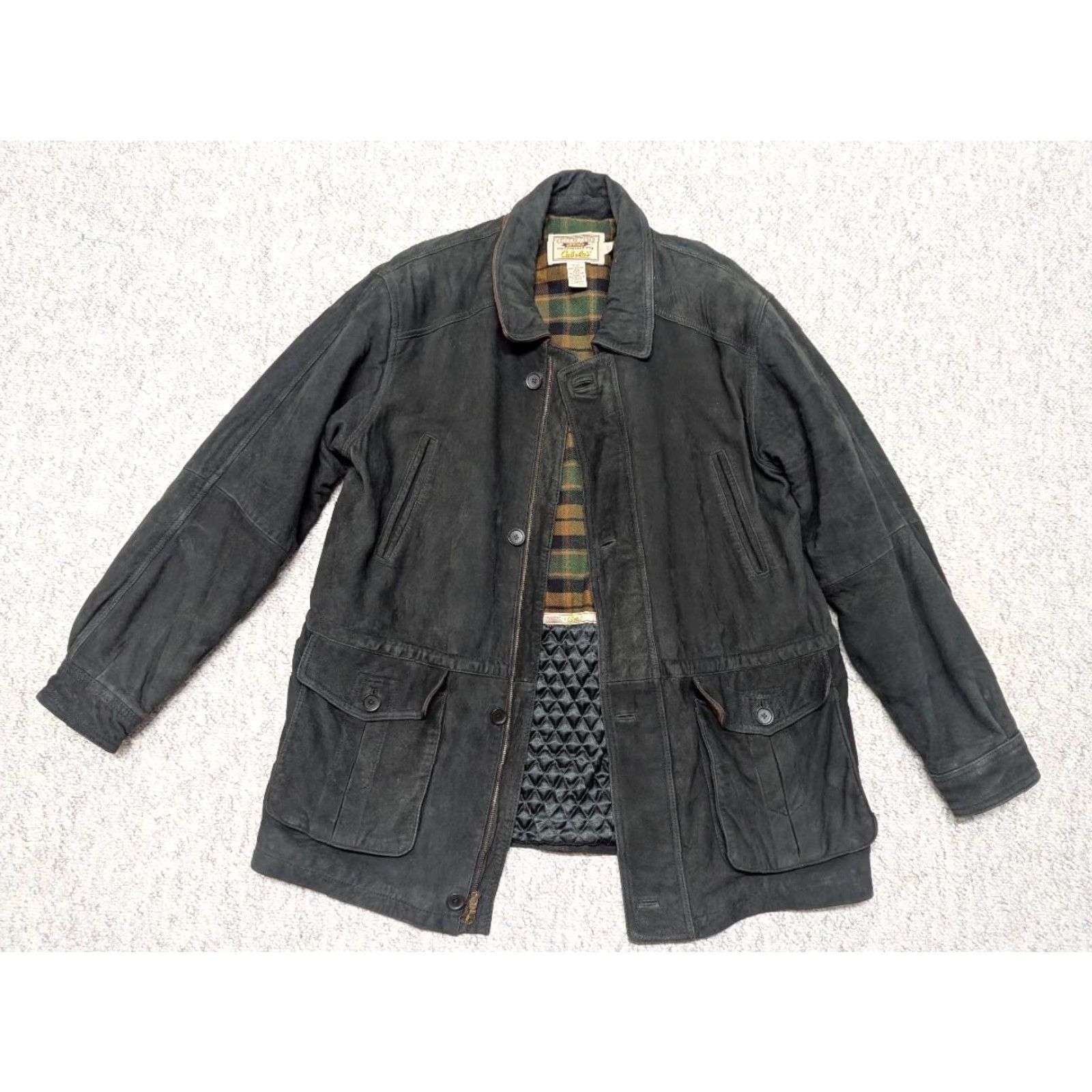 Vintage VINTAGE CABELA'S suede leather XLT hunting FIELD COAT jacket Mens XLT Black Suede Leather Coat Six Pocket Front (Cargo, Chest) Size US XL / EU 56 / 4 - 4 Thumbnail