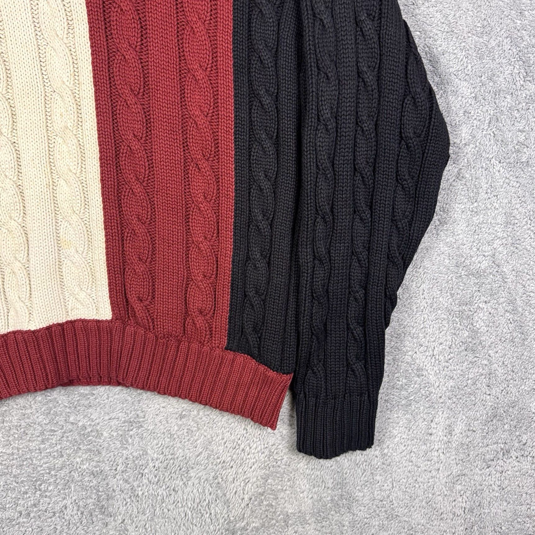 Tommy Hilfiger VINTAGE Tommy Hilfiger Cable Knit Sweater Mens XL Crest Rugby Stripe Pullover Knit Vtg Size US XL / EU 56 / 4 - 2 Thumbnail