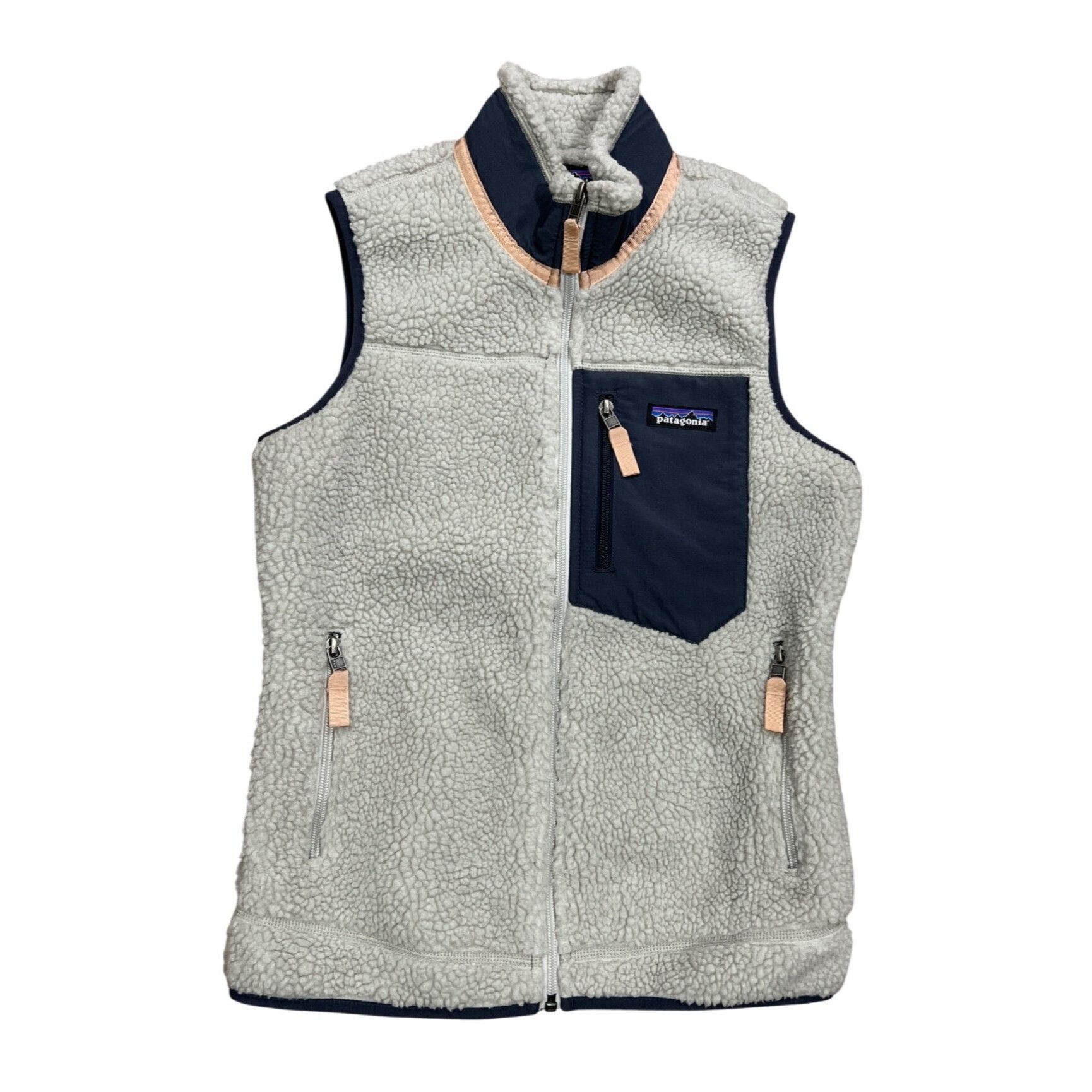 Patagonia Patagonia Women's XXS Cream Sherpa Fleece Vest With Navy Acc Size XXS / US 00 / IT 34 - 1 Thumbnail