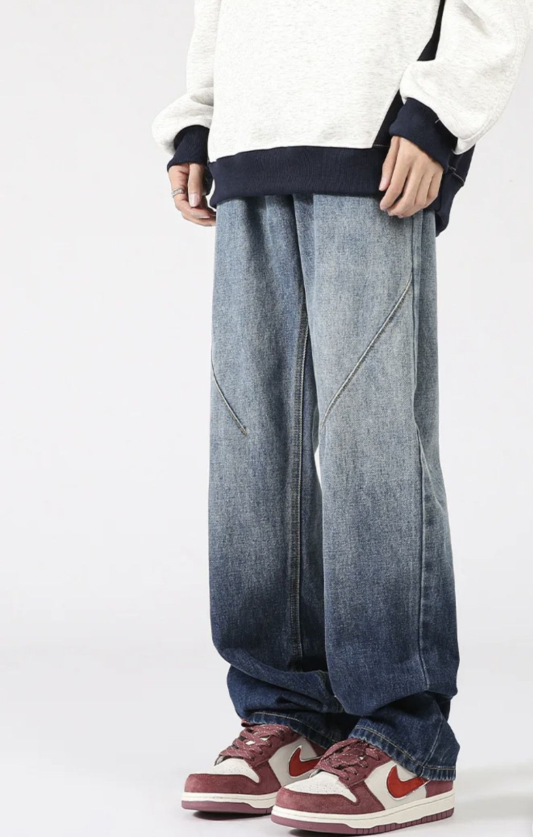 Denime × Japanese Brand Washed Old Jeans Men's Design Loose Tide Straight Pants Size US 33 - 2 Thumbnail