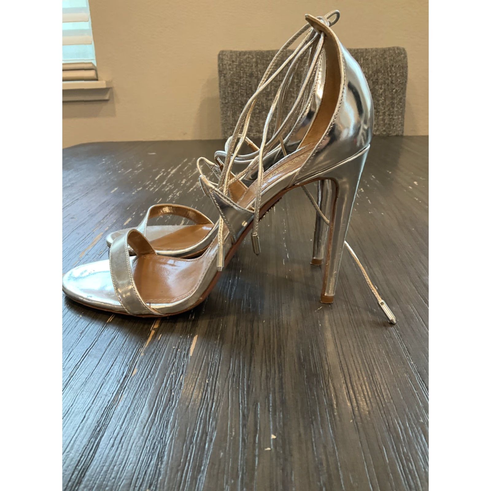 Aquazzura Aquazzura Sandal Main Selling Point Brand: Aquazzura, Model Linda 105 Silver Leather Ankle Tie High-Heel Sandals Size 39 US 8 Womens Men’s? Size US 8 / IT 38 - 4 Thumbnail