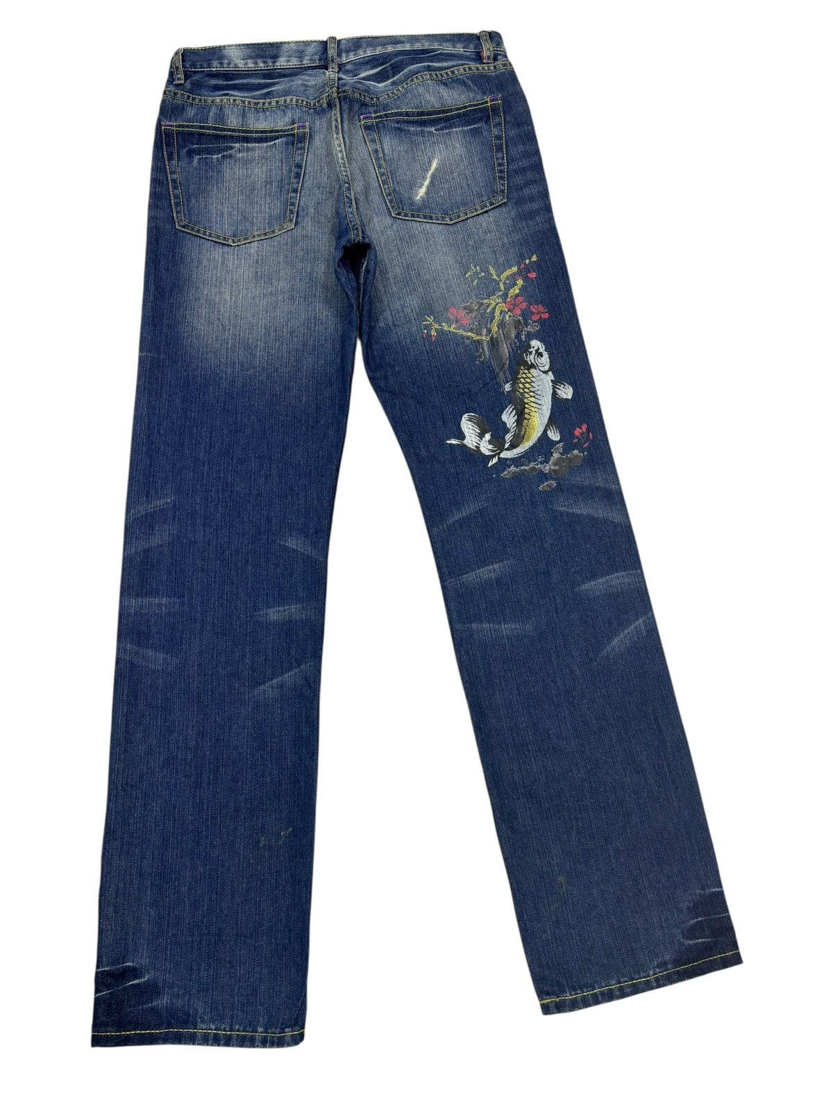 Takeo Kikuchi Takeo Kikuchi Japanese Koi Fish Embroidery Blue Jeans Size US 32 / EU 48 - 5 Thumbnail