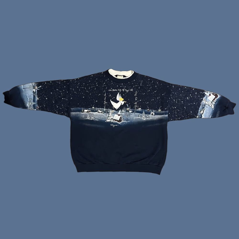 Vintage VINTAGE Artisans Sunschein Designs Christmas Sweater Women’s 2XL Blue Oversized Graphic Print Crew Neck Long Sleeve Pullover Knit Holiday Retro Size XXL / US 16-18 / IT 52-54 - 1 Thumbnail