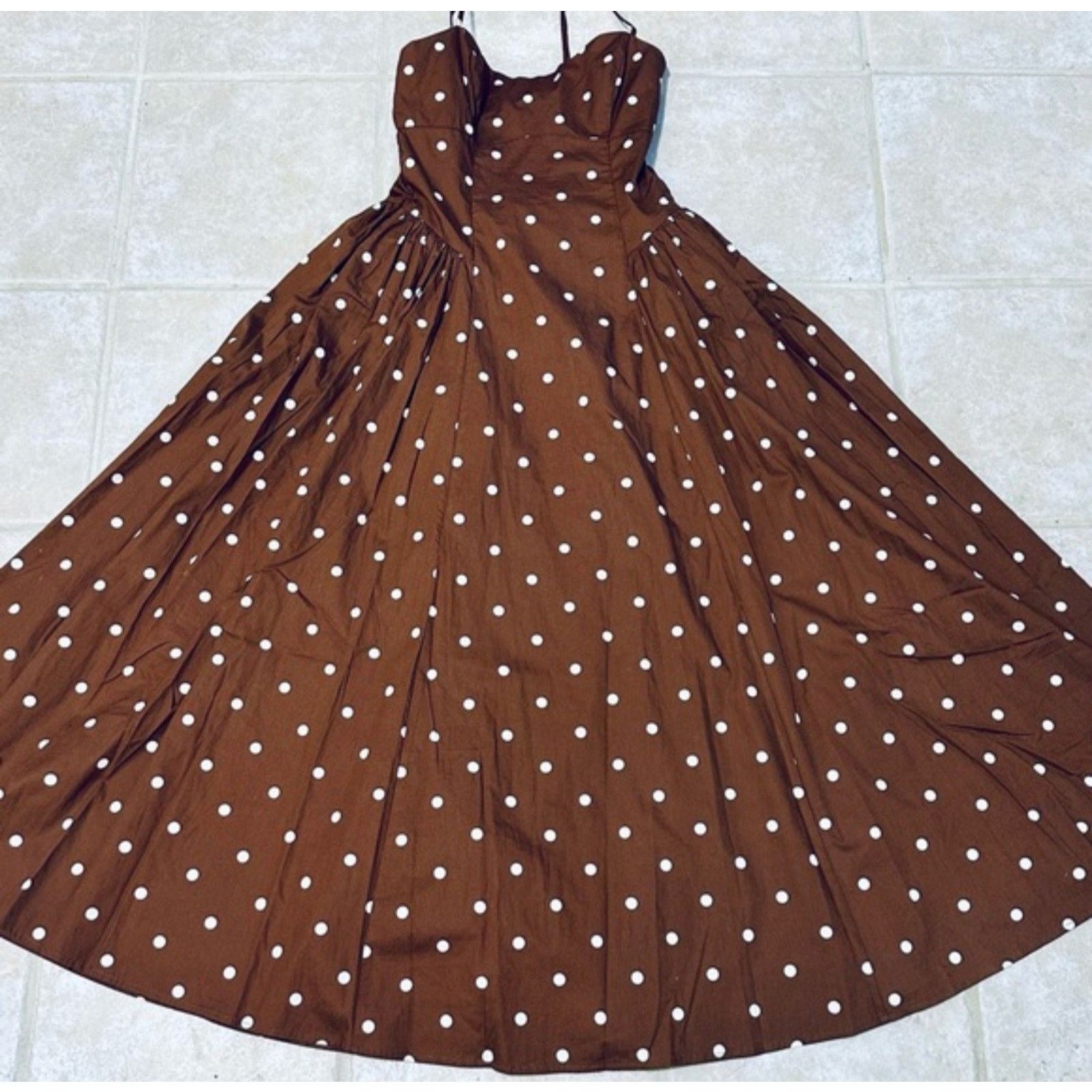 CAROLINE CONSTAS Caroline Constas Brown/Tan Polka dots Cotton Sundress Size L / US 10 / IT 46 - 7 Thumbnail