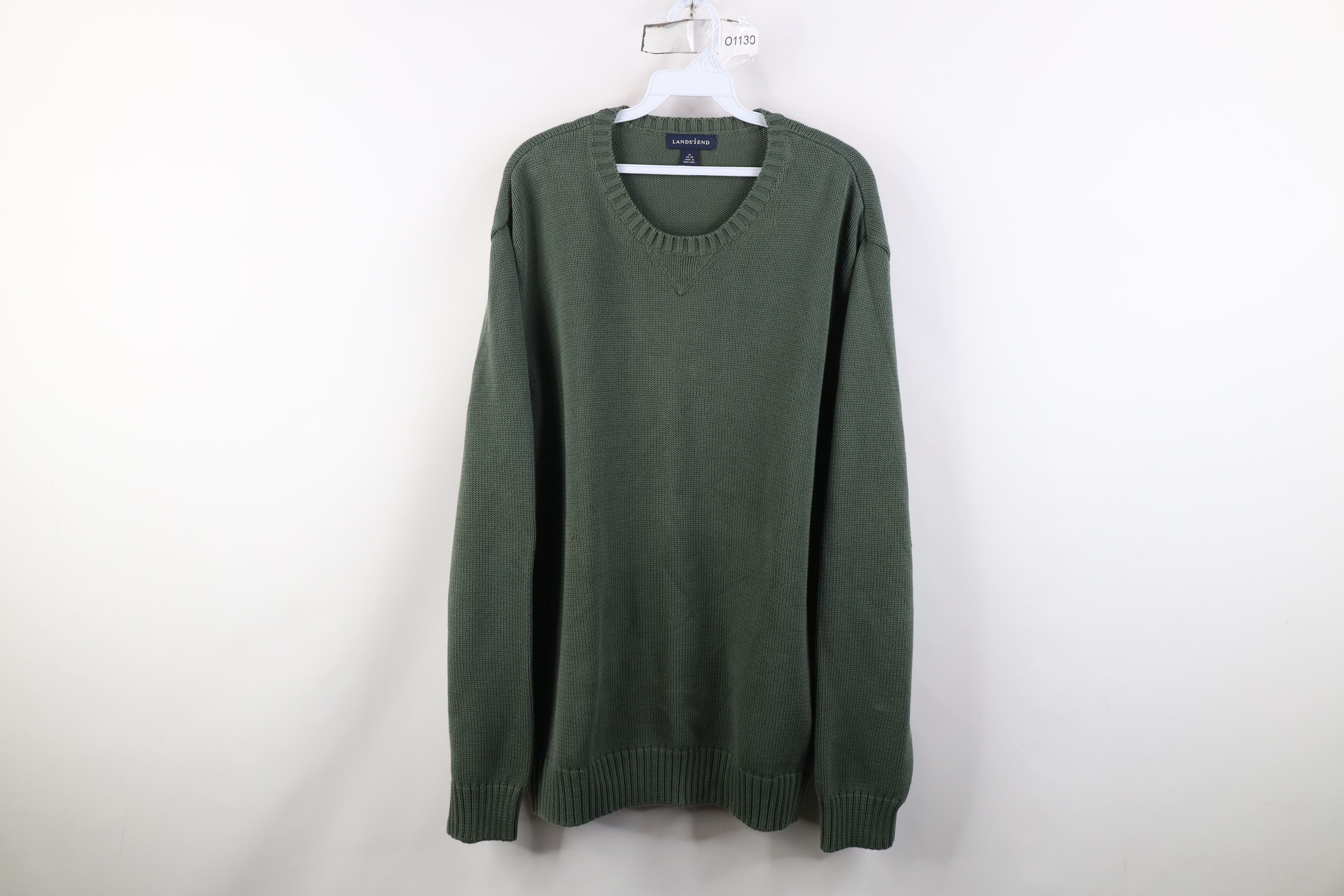 Lands' End Vintage 90s Lands End Cotton Knit Crewneck Sweater Green Size US XL / EU 56 / 4 - 1 Thumbnail