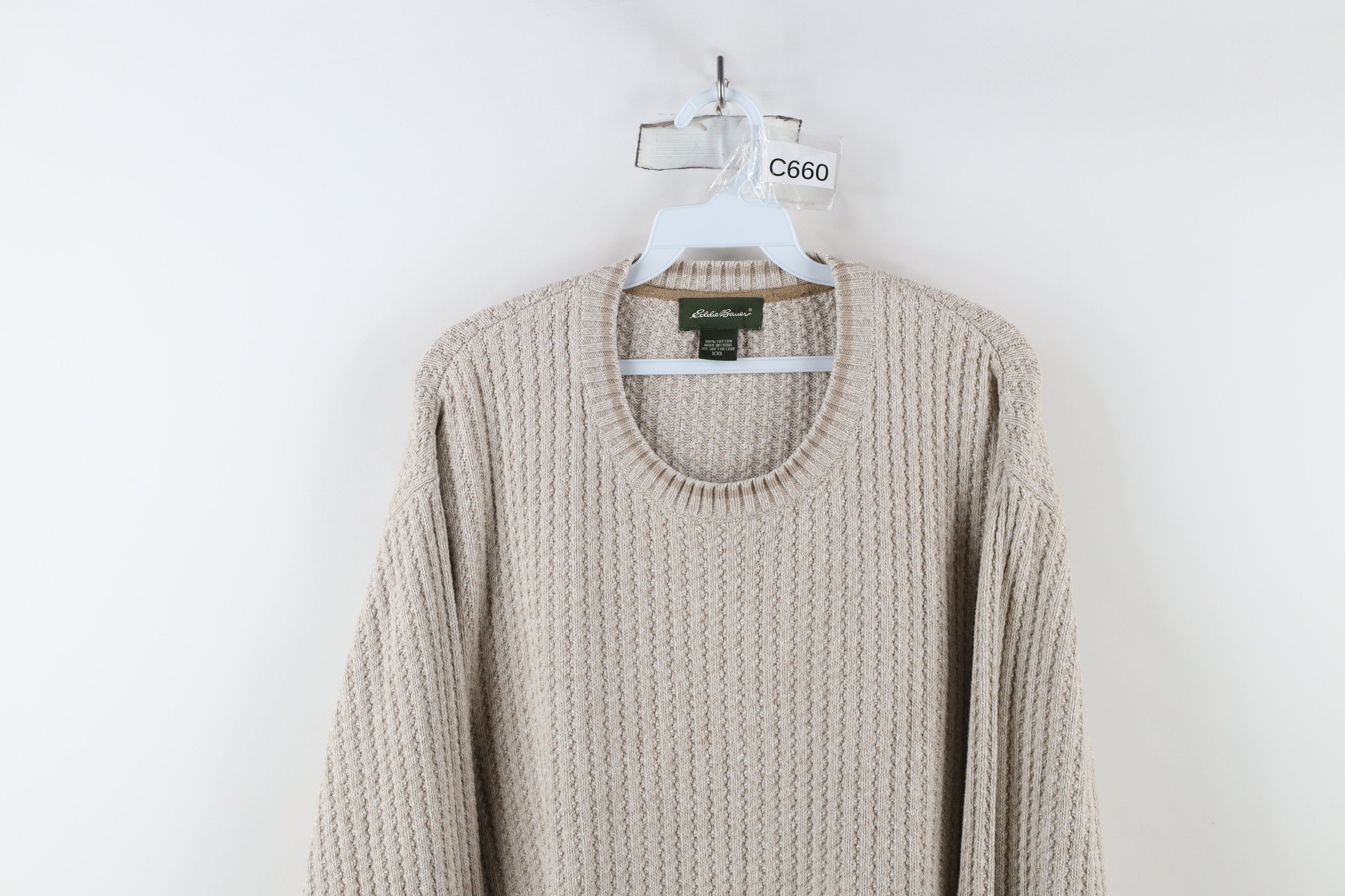 Vintage Eddie Bauer Chunky Cotton Ribbed Knit Sweater Beige