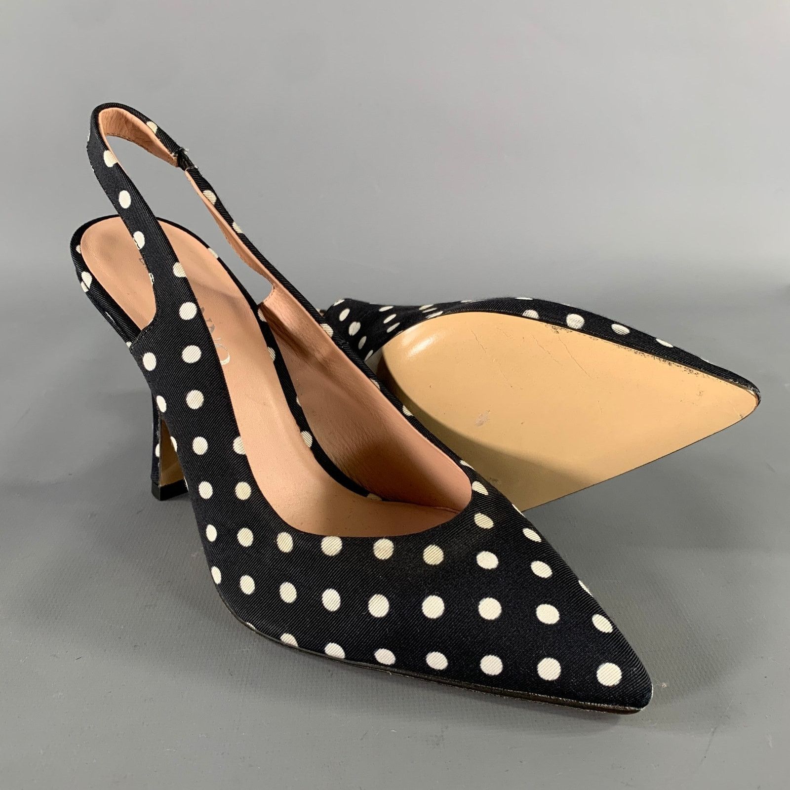 Ermanno Scervino ERMANNO SCERVINO Black White Polka Dot Slingback Pumps Size US 7 / IT 37 - 5 Thumbnail