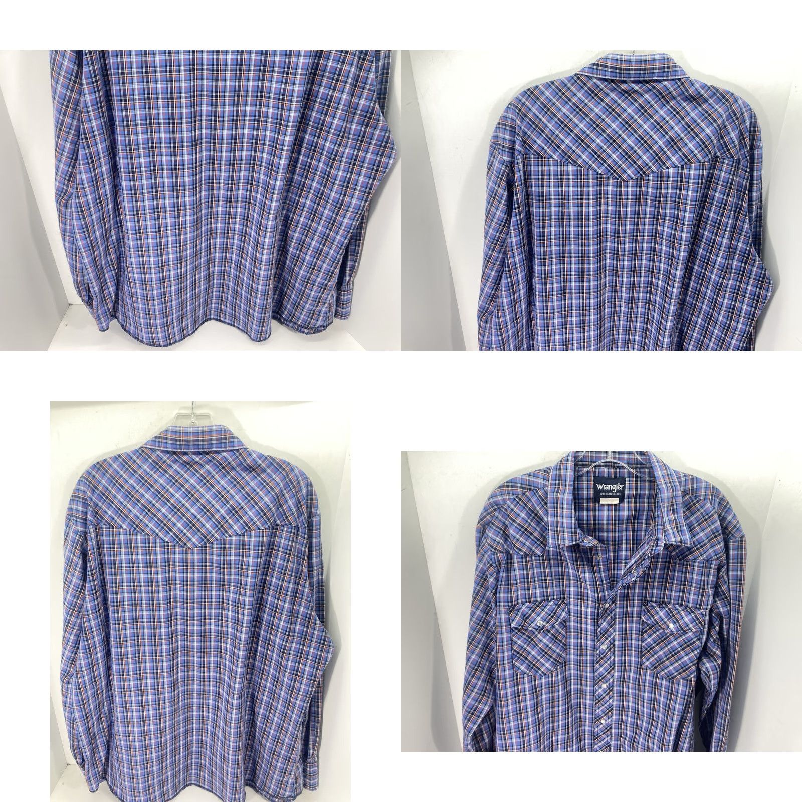 Wrangler VINTAGE Wrangler Pearl Snap Shirt Men XL Blue Plaid Long Sleeve Western Mens Size US XL / EU 56 / 4 - 8 Thumbnail