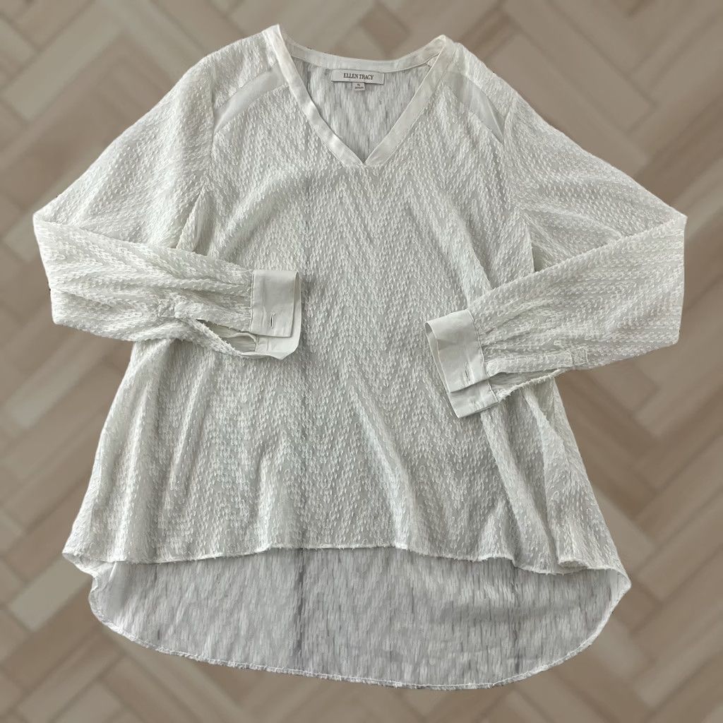 Ellen Tracy Ellen Tracy White Long Sleeve Sheer Blouse Women's S Size S / US 4 / IT 40 - 1 Thumbnail