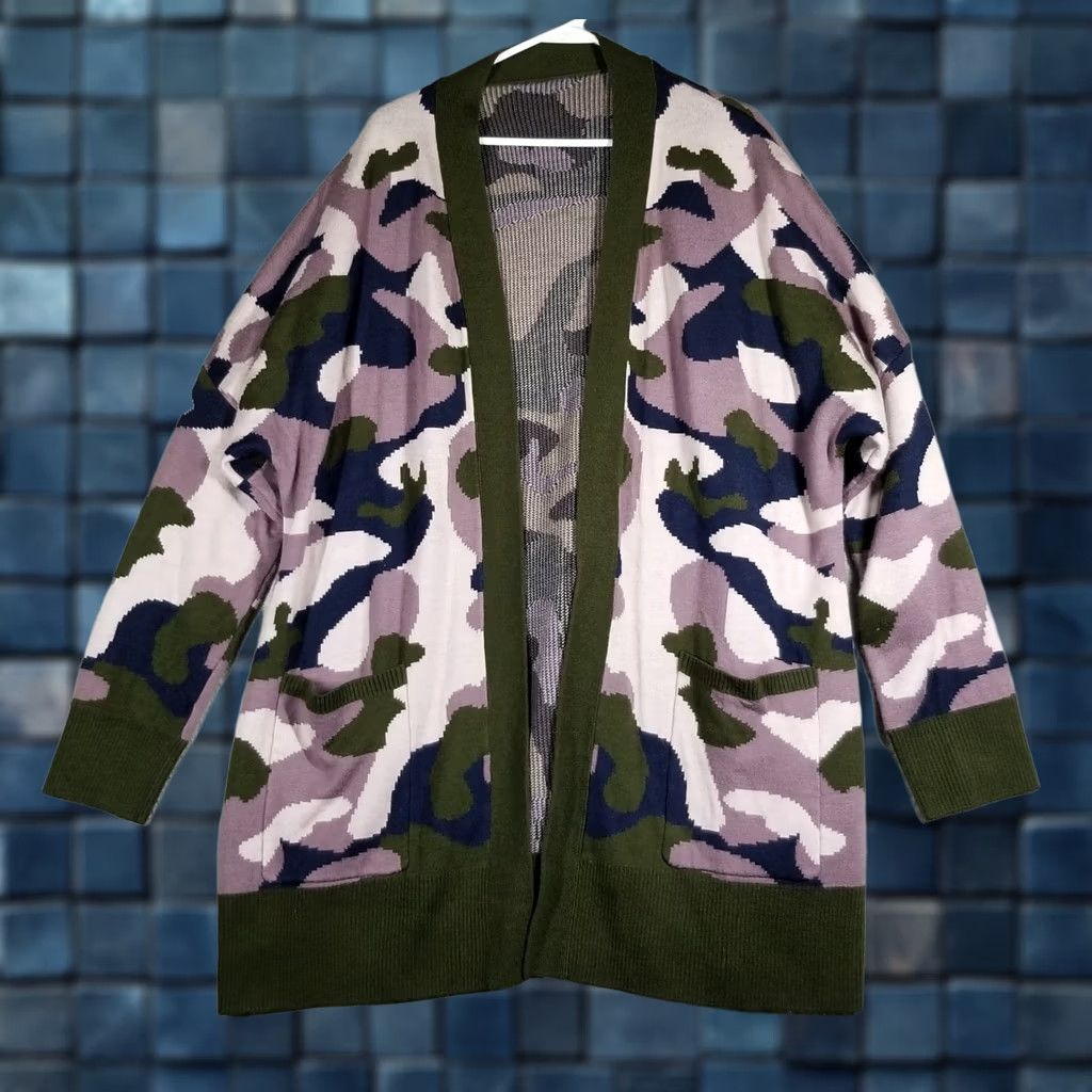 Anthropologie Anthropologie Sweater Cardigan Womens 2XL Camouflage Open Duster Kimono Green Army Knit Long Sleeve Casual Fall Winter 4-5-3 Size XXL / US 16-18 / IT 52-54 - 1 Thumbnail