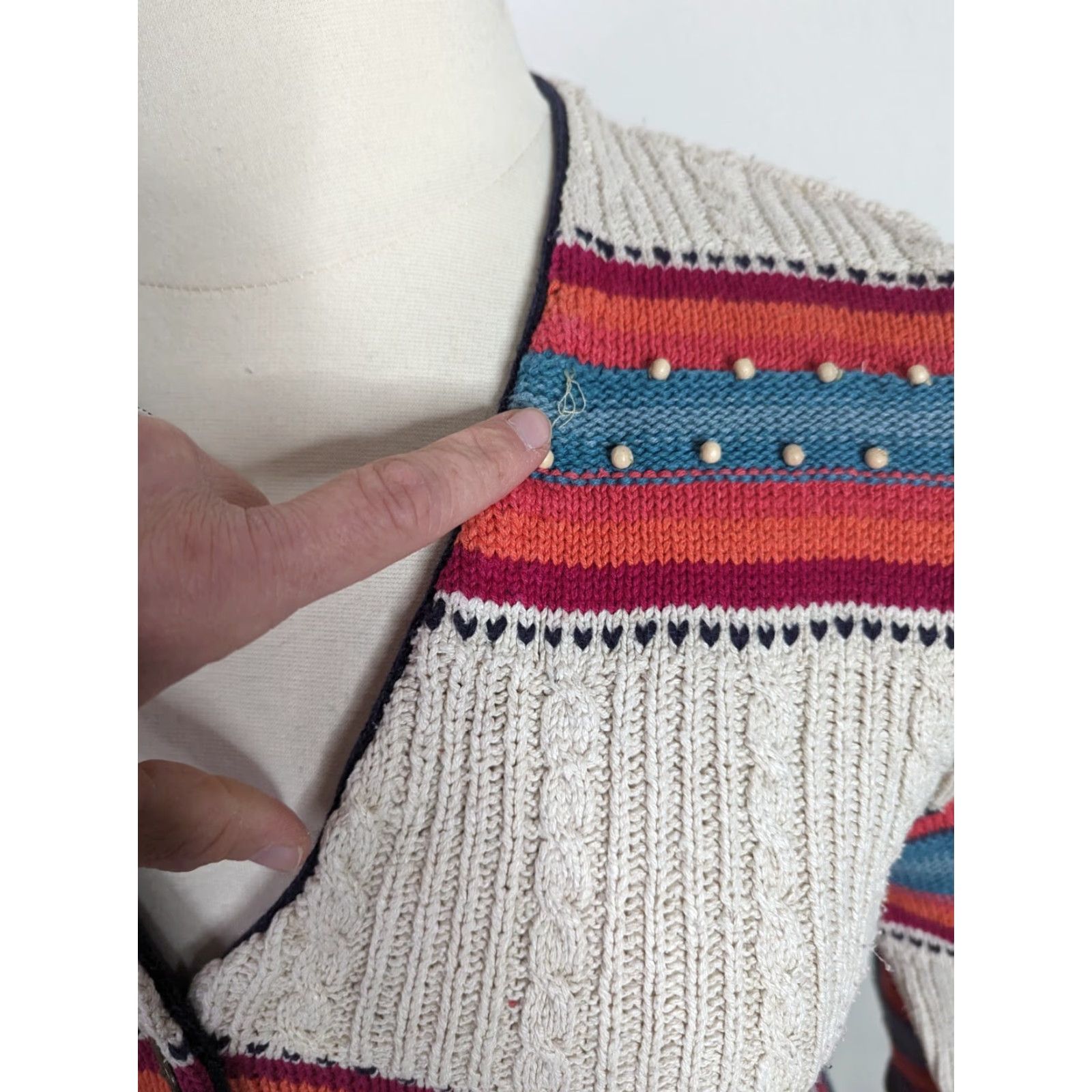 Vintage **Vintage Y2K Striped Women's Cable Knit Wool Cardigan Petite Large PL** User: Vintage Y2K Striped Women's Cable Knit Wool Cardigan Petite Large PL Size L / US 10 / IT 46 - 5 Thumbnail