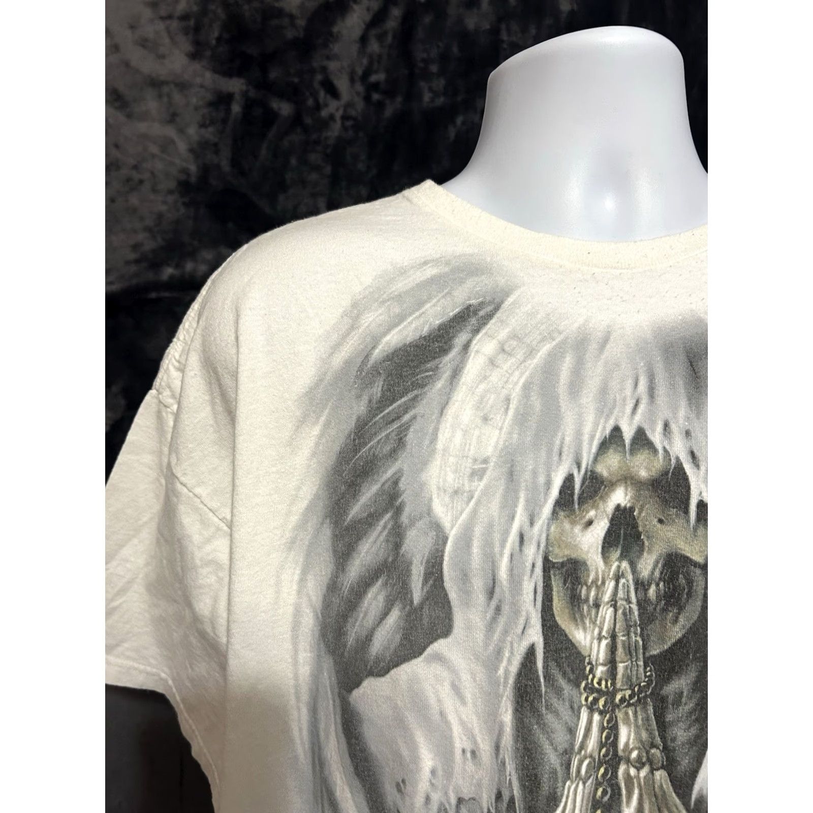 Vintage VINTAGE Delta Pro Weight Shirt Mens 3XL White Short Sleeve Grim Reaper Skull Death Wings Logo T-Shirt Size US XXL / EU 58 / 5 - 4 Thumbnail