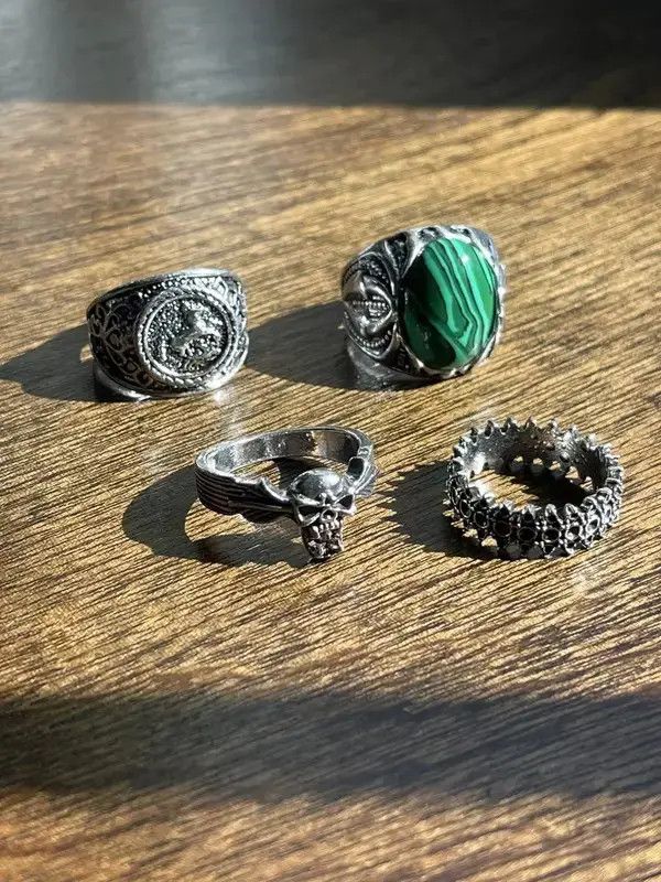 Jewelry × Vintage Punk Emerald Ring Combo Size ONE SIZE - 1 Thumbnail
